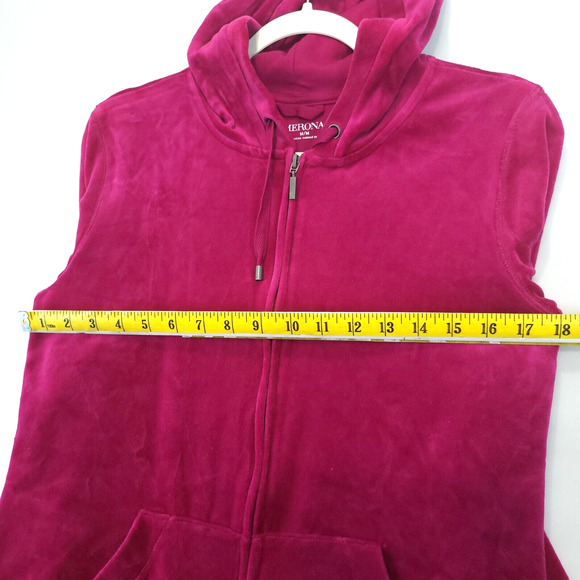 Merona Velour Full Zip Hoodie Women M Fuchsia Pink Long Sleeve Pocket Causal - Picture 7 of 11